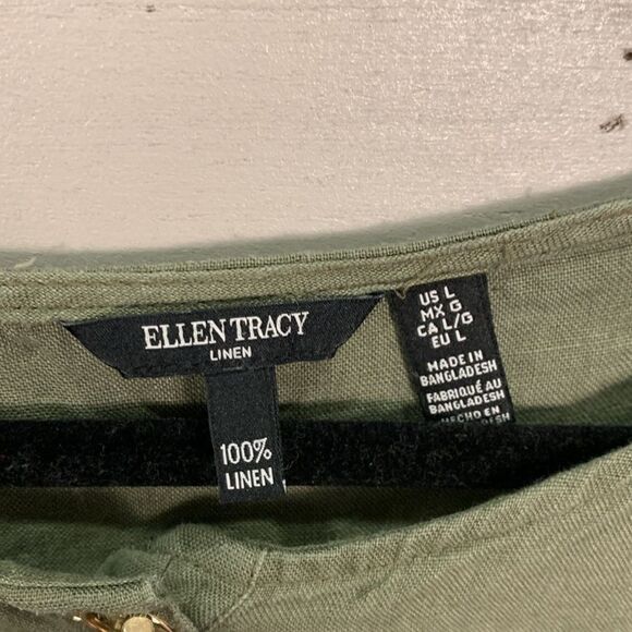 Ellen Tracy 100% linen olive green cropped bubble style blouse size large - Picture 7 of 8